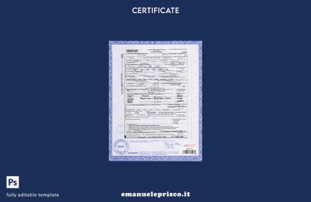 modello di certificato di morte dell'Arkansas dello stato USA in stile verificat